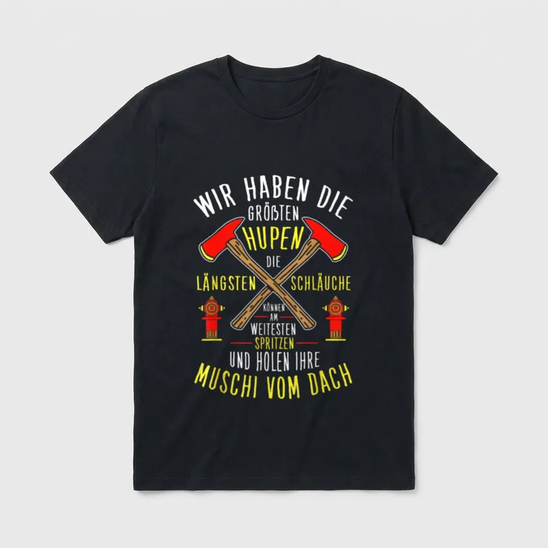 Feuerwehr T-Shirt lustig – Spruch über Hupen, Schläuche, Äxte und Hydranten – Klassisches T-Shirt in Schwarz
