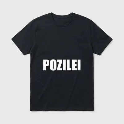 Polizei Shirt Damen – Weißer Blockschriftzug „POZILEI“ auf grauem Hintergrund – Klassisches T-Shirt in Schwarz