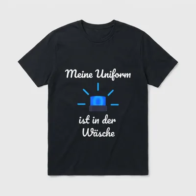 Polizei T-Shirt Herren – Blaulicht-Symbol, Schriftzug „Meine Uniform ist in der Wäsche“ – Klassisches T-Shirt in Schwarz