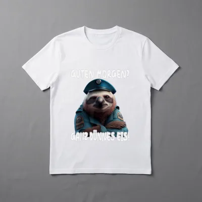 Polizei Faultier Polizist Spruch T-Shirt – Faultier als Polizist, Spruch „Ganz dünnes Eis!“ – Klassisches T-Shirt in Schwarz