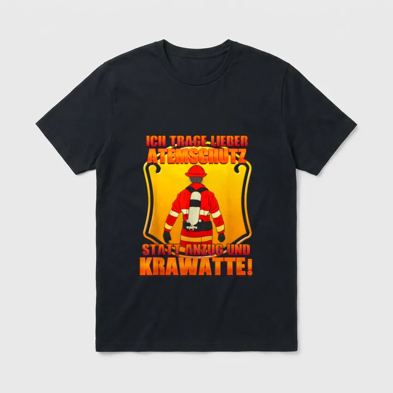 Feuerwehr T-Shirt Atemschutz – Feuerwehrmann mit Atemschutzgerät und Spruch zum Beruf – Klassisches T-Shirt in Schwarz