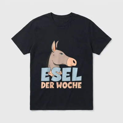 Esel der Woche lustig T-Shirt – Eselkopf über Schriftzug „Esel der Woche“ – Klassisches T-Shirt in Schwarz