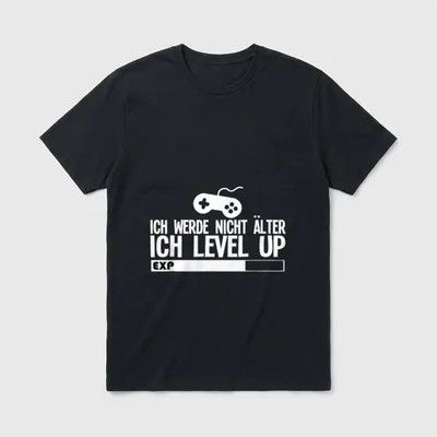 Retro Gaming Shirt – Controller, Spruch „Ich werde nicht älter, ich level up“, EXP-Leiste – Klassisches T-Shirt in Schwarz