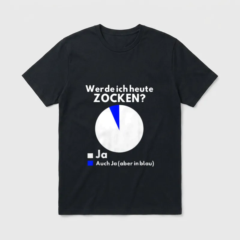 Lustiges Gamer Werde Ich T-Shirt – Tortendiagramm „Werde ich heute ZOCKEN? Ja / Auch Ja“ – Klassisches T-Shirt in Schwarz