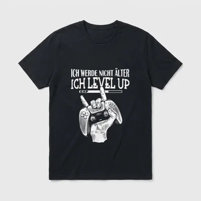 Gaming zocken konsole PS5 T-Shirt – Hand mit Controller und Spruch „Ich level up“ – Klassisches T-Shirt in Schwarz