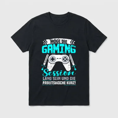 Gamer Zocker Games Pc T-Shirt – Controller mit Spruch „Möge die Gaming Session lang sein“ – Klassisches T-Shirt in Schwarz