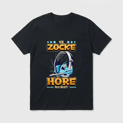 Gamer Gaming Lustig Höre T-Shirt – Gaming-Headset mit Spruch „Ich zocke, höre dich nicht“ – Klassisches T-Shirt in Schwarz