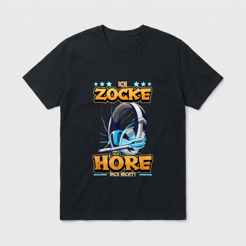 Gamer Gaming Lustig Höre T-Shirt – Gaming-Headset mit Spruch „Ich zocke, höre dich nicht“ – Klassisches T-Shirt in Schwarz