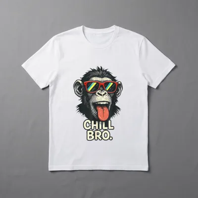 Cooler Affe Sonnenbrille T-Shirt – Gorilla mit roter Sonnenbrille und CHILL BRO. Schriftzug – Klassisches T-Shirt in Schwarz