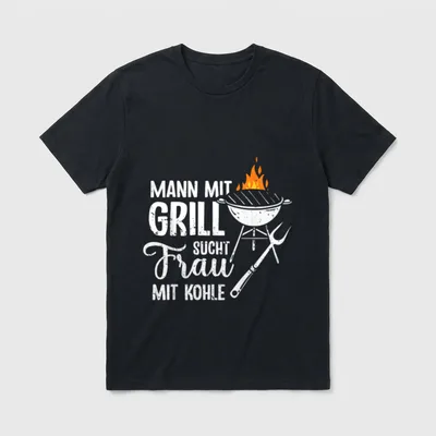 Mann mit Grill sucht T-Shirt – Klassisches T-Shirt in Schwarz