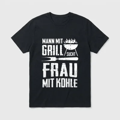 Mann mit Grill sucht Frau T-Shirt – Klassisches T-Shirt in Schwarz