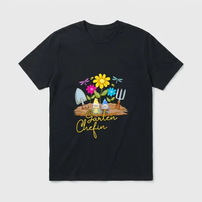 Blumen und Wichtel Motiv T-Shirt – Klassisches T-Shirt in Schwarz