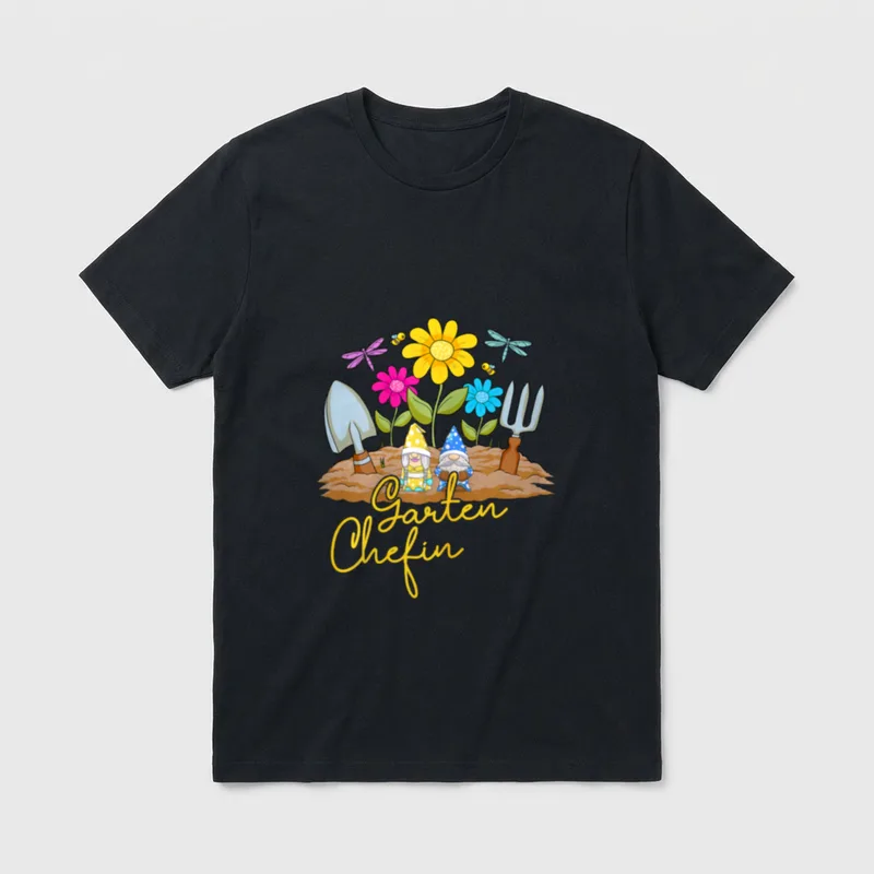 Blumen und Wichtel Motiv T-Shirt – Klassisches T-Shirt in Schwarz