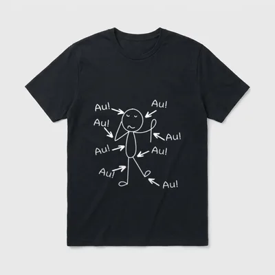 Lustig Älter Werden Alter T-Shirt – Strichfigur mit acht Pfeilen und der Aufschrift „Au!“ – Klassisches T-Shirt in Schwarz