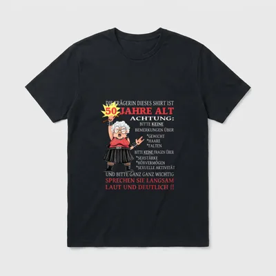 Die Dame ist 50 T-Shirt – Rockige Omi mit Krückstock, Spruch zum 50. Geburtstag – Klassisches T-Shirt in Schwarz