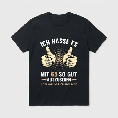 65. Geburtstag Mann Frau T-Shirt – Zwei Daumen hoch, Spruch zum guten Aussehen mit 65 – Klassisches T-Shirt in Schwarz