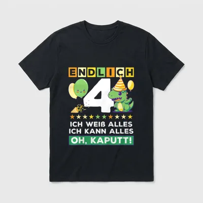 4. Geburtstag Witzige Dinosaurier T-Shirt – Klassisches T-Shirt in Schwarz
