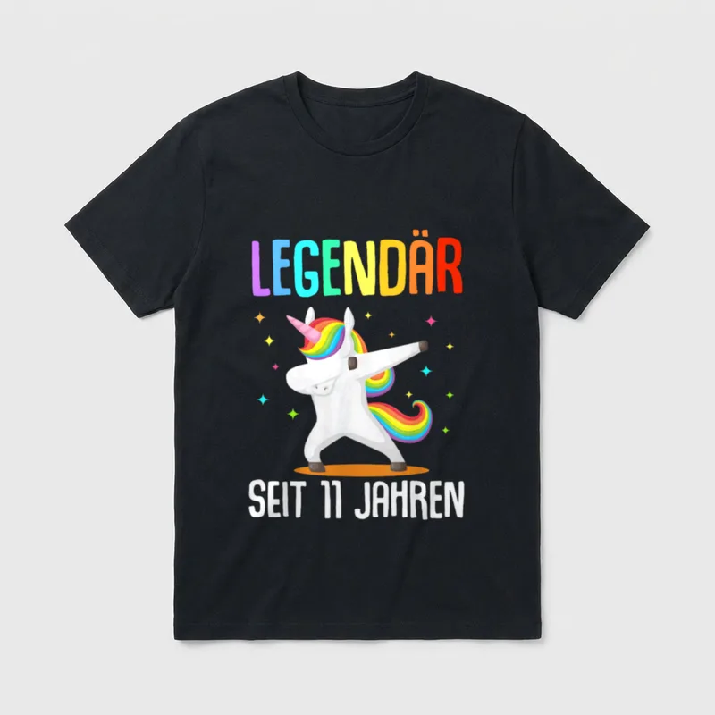Legendär Seit Jahren T-Shirt – Dabendes Einhorn mit Regenbogenmähne und Text seit 11 Jahren – Klassisches T-Shirt in Schwarz