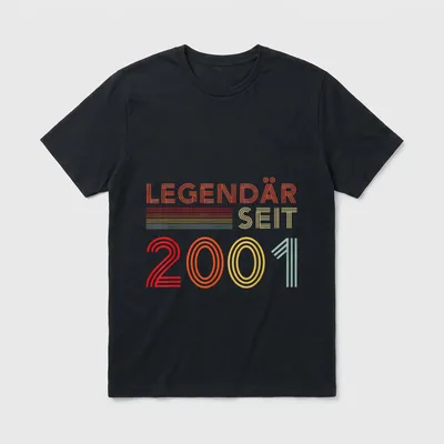2001 Geburtstag Mann 25 T-Shirt – Schriftzug „Legendär seit 2001“ in Retro-Streifenoptik – Klassisches T-Shirt in Schwarz