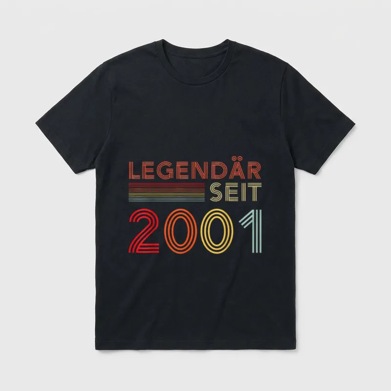2001 Geburtstag Mann 25 T-Shirt – Schriftzug „Legendär seit 2001“ in Retro-Streifenoptik – Klassisches T-Shirt in Schwarz