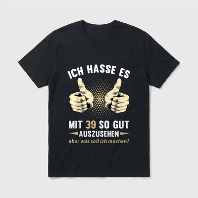 39. Geburtstag Mann Frau T-Shirt – Zwei Daumen hoch, Spruch über gutes Aussehen mit 39 – Klassisches T-Shirt in Schwarz