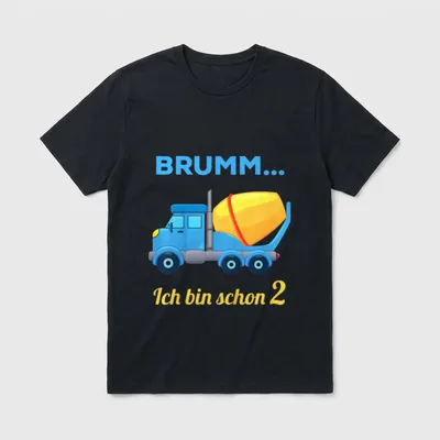 Zweiter Geburtstag T-Shirt – Blauer Betonmischer mit Text Brumm und Ich bin schon 2 – Klassisches T-Shirt in Schwarz