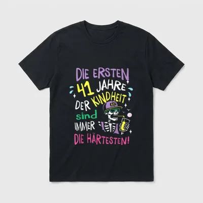 41 Jahre Kindheit 41. T-Shirt – Skelett mit Cap trinkt, Spruch über 41 Jahre Kindheit – Klassisches T-Shirt in Schwarz