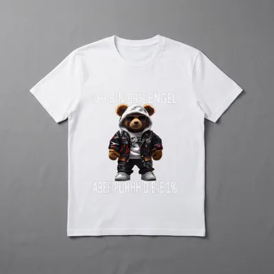 Lustiger Spruch Arbeit Humor T-Shirt – Teddy mit Sonnenbrille und Spruch über Engel-Anteil – Klassisches T-Shirt in Schwarz