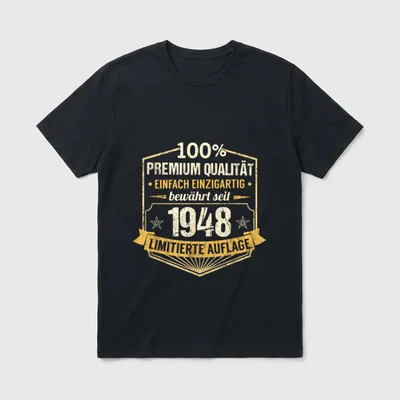 78. Geburtstag Mann Frau T-Shirt – Siegel-Aufdruck mit Jahreszahl 1948 und Sternen – Klassisches T-Shirt in Schwarz