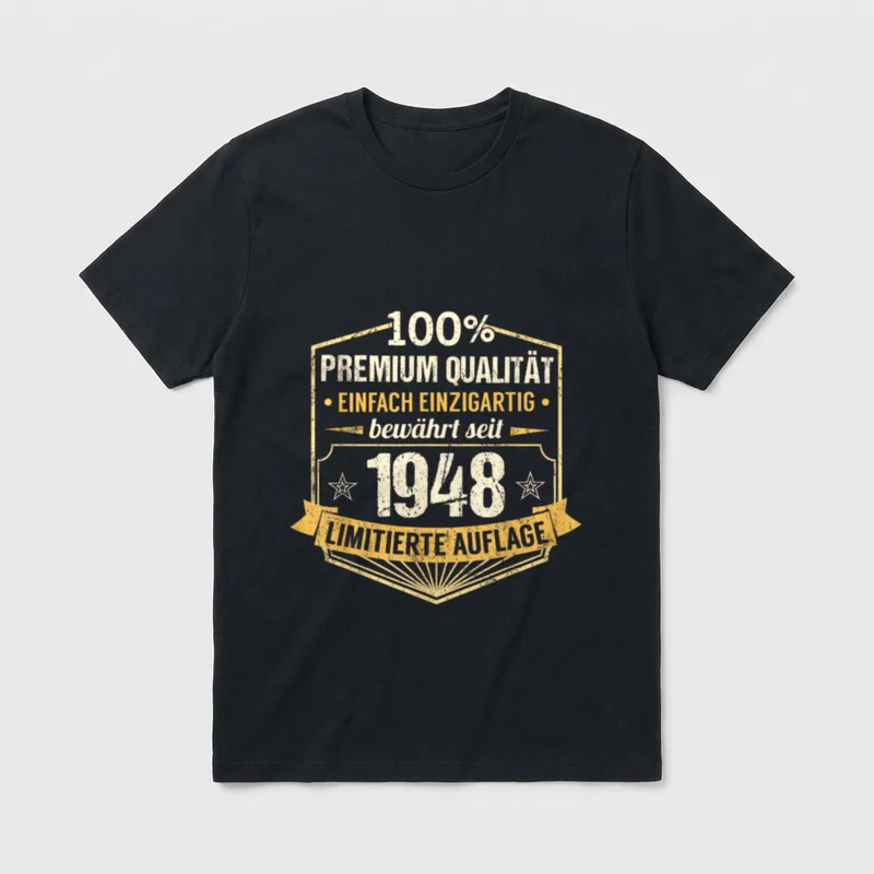 78. Geburtstag Mann Frau T-Shirt – Siegel-Aufdruck mit Jahreszahl 1948 und Sternen – Klassisches T-Shirt in Schwarz