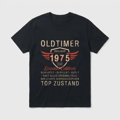zum 50. Geburtstag Jahrgang T-Shirt – Oldtimer-Wappen mit Baujahr 1975 und „Top Zustand“ – Klassisches T-Shirt in Schwarz