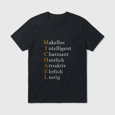 Michael witziges zum Geburtstag T-Shirt – MICHAEL als Akrostichon mit sieben Eigenschaften – Klassisches T-Shirt in Schwarz