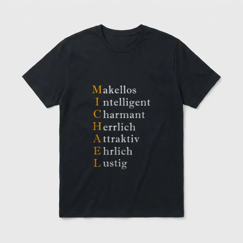 Michael witziges zum Geburtstag T-Shirt – MICHAEL als Akrostichon mit sieben Eigenschaften – Klassisches T-Shirt in Schwarz