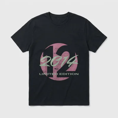 Zwölf Jahre T-Shirt – Große rosa 12 mit grüner 2014 und Limited Edition Schrift – Klassisches T-Shirt in Schwarz
