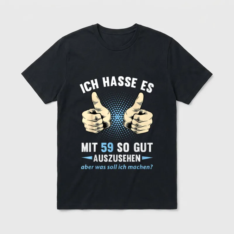 59. Geburtstag Mann Frau T-Shirt – Zwei Daumen hoch, Spruch über gutes Aussehen mit 59 – Klassisches T-Shirt in Schwarz