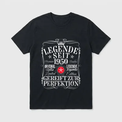 76. Geburtstag Mann Frau T-Shirt – Etikett mit Krone, Sternen, 1950, „Legende seit 1950“ – Klassisches T-Shirt in Schwarz