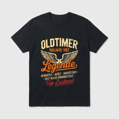 58. Geburtstag Mann 58 T-Shirt – „Oldtimer Baujahr 1967 Legende Top Zustand“ mit Flügeln – Klassisches T-Shirt in Schwarz