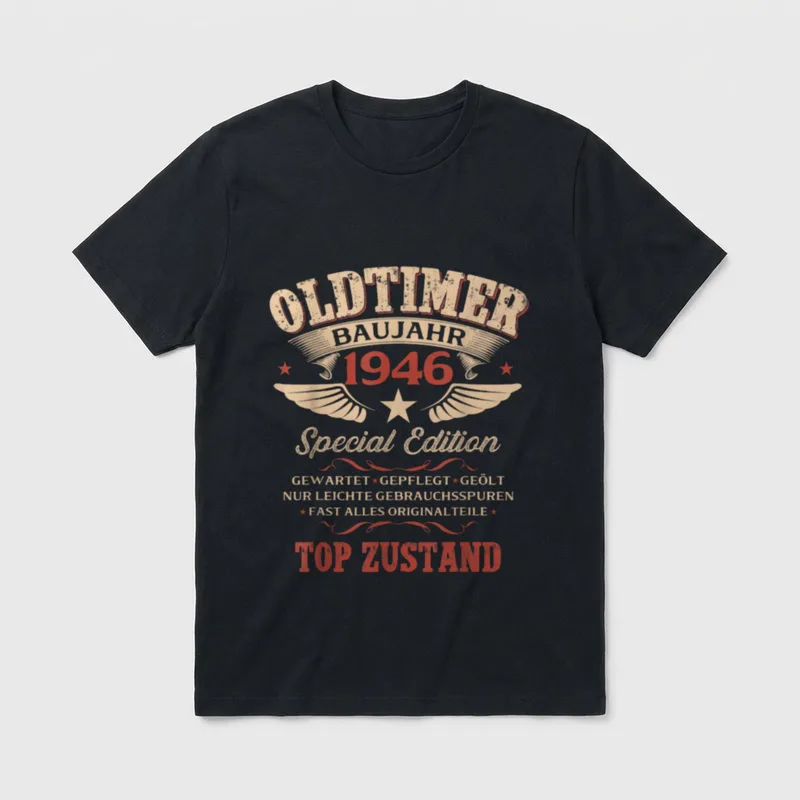 zum 80. Geburtstag Jahrgang T-Shirt – Oldtimer Baujahr 1946, Special Edition, Top Zustand – Klassisches T-Shirt in Schwarz
