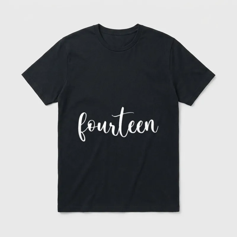 fourteen Geburtstag T-Shirt – weißer Schriftzug fourteen in Kursive auf grauem Hintergrund – Klassisches T-Shirt in Schwarz