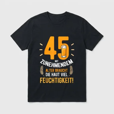 45. Geburtstag Mann Lustige T-Shirt – 45 mit Bierglas, Spruch zu Alter und Hautfeuchtigkeit – Klassisches T-Shirt in Schwarz