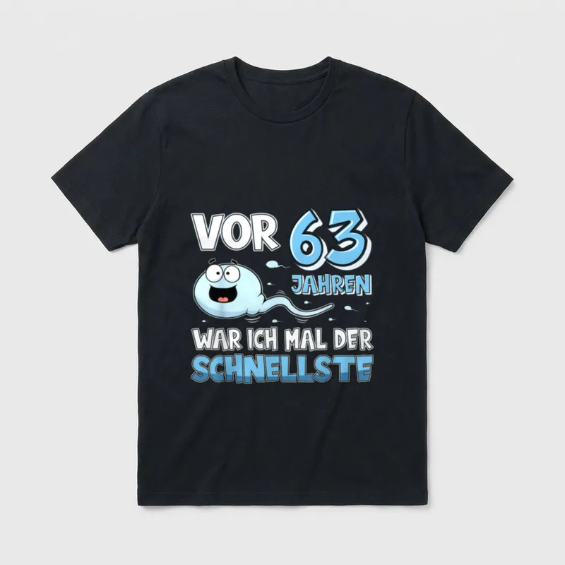 Vor 63 Jahren war T-Shirt – Spermien-Cartoon mit Spruch zum 63. Geburtstag – Klassisches T-Shirt in Schwarz