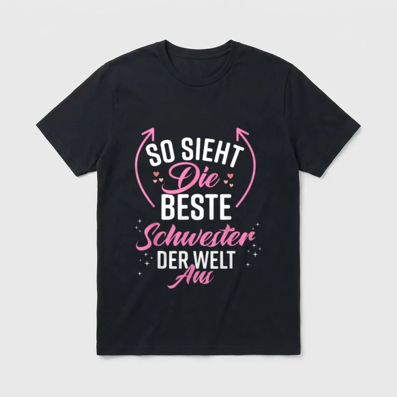 T-Shirt beste Schwester – Schriftzug „So sieht Die Beste Schwester der Welt Aus“ – Klassisches T-Shirt in Schwarz