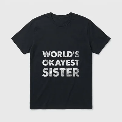 Worlds Okayest Sister T-Shirt – Schriftzug „WORLD'S OKAYEST SISTER“ in weißer Struktur – Klassisches T-Shirt in Schwarz
