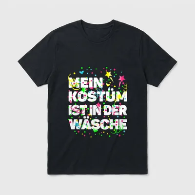 Karneval Kostüm T-Shirt – Schriftzug „Mein Kostüm ist in der Wäsche“ mit Konfetti – Klassisches T-Shirt in Schwarz