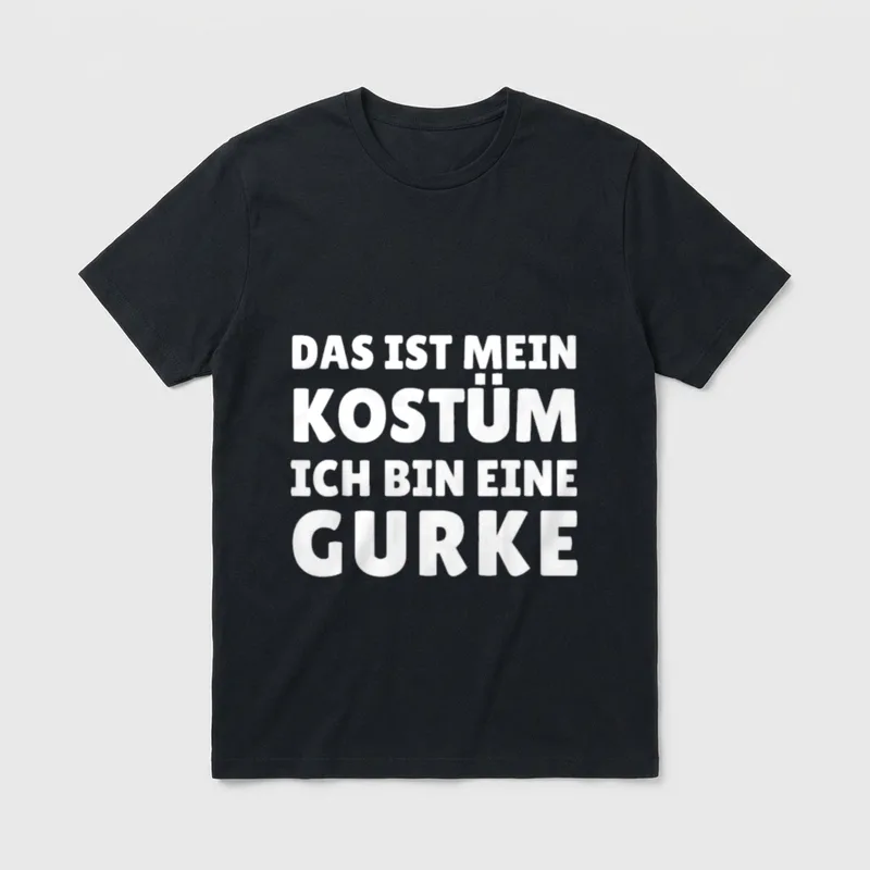 Karneval T-Shirt Herren – Weißer Schriftzug „Das ist mein Kostüm, ich bin eine Gurke“ – Klassisches T-Shirt in Schwarz