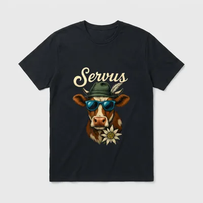 Lustige Servus Kuh Oktoberfest T-Shirt – Klassisches T-Shirt in Schwarz