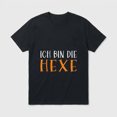 Bin Die Hexe Lustiges T-Shirt – Schriftzug „Ich bin die Hexe“ in Weiß und Orange – Klassisches T-Shirt in Schwarz