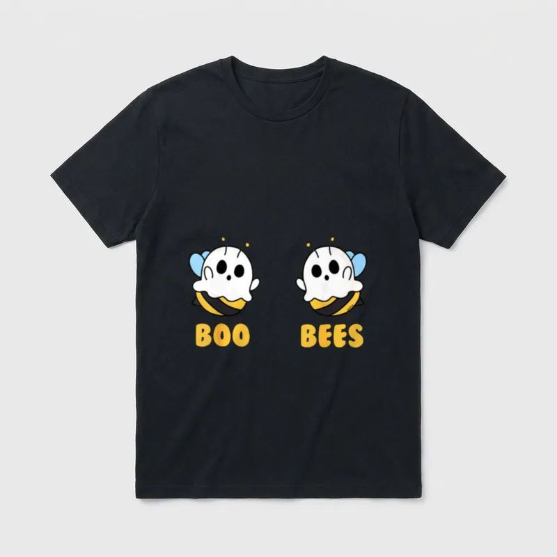 Boo Bees Frauen Lustiges T-Shirt – Zwei Geisterbienen, Schriftzug „Boo Bees“ – Klassisches T-Shirt in Schwarz