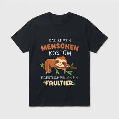 Lustiges Menschen Kostüm Faultier T-Shirt – Faultier auf Ast, Spruch über Menschen Kostüm – Klassisches T-Shirt in Schwarz