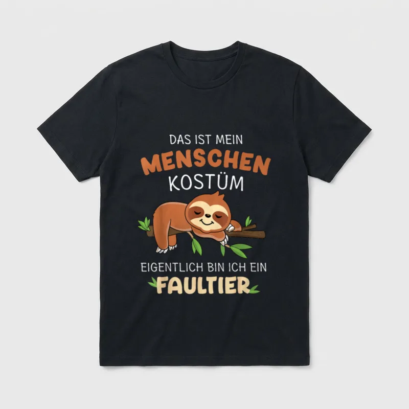 Lustiges Menschen Kostüm Faultier T-Shirt – Faultier auf Ast, Spruch über Menschen Kostüm – Klassisches T-Shirt in Schwarz